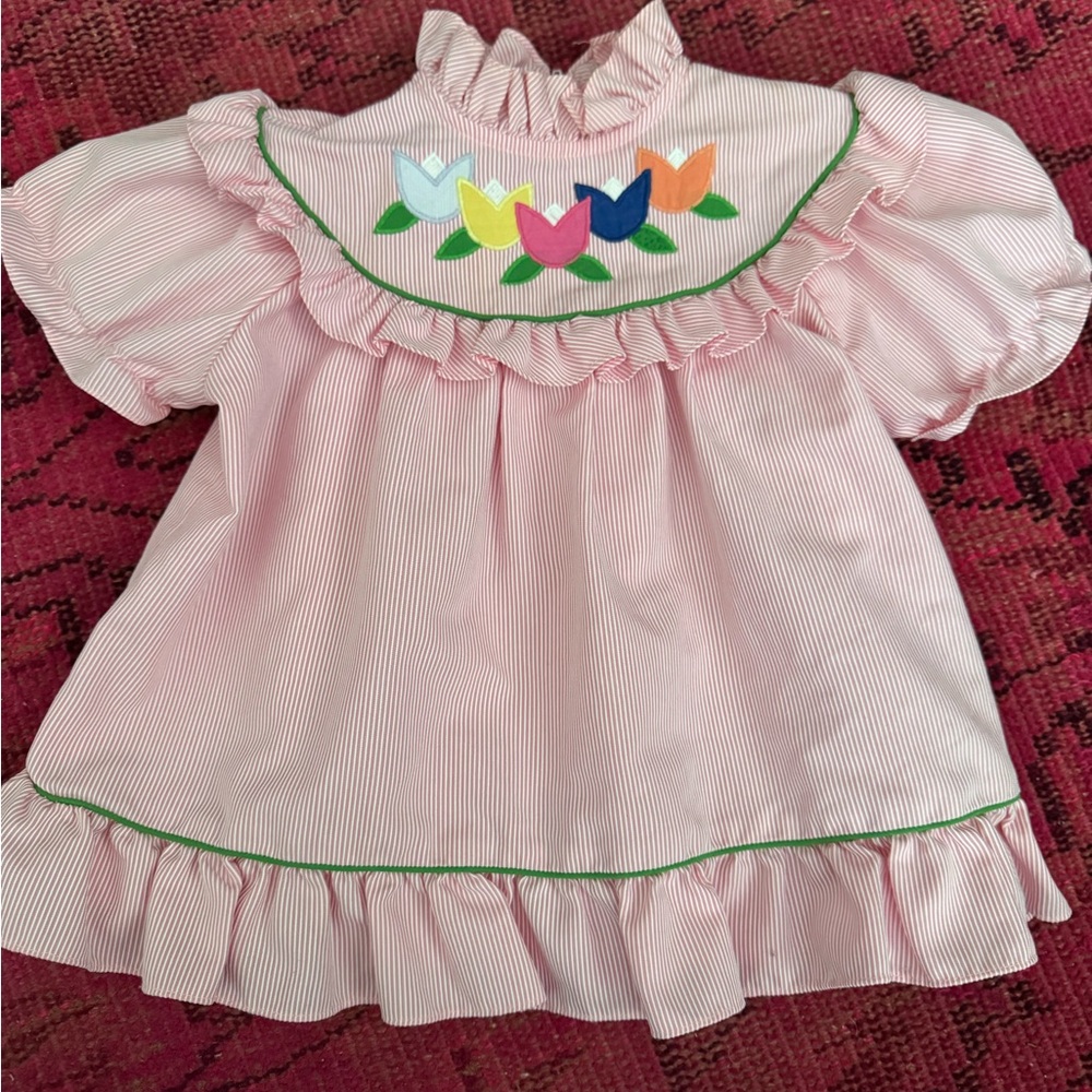 Pink Striped Dress with Floral Embroidery
